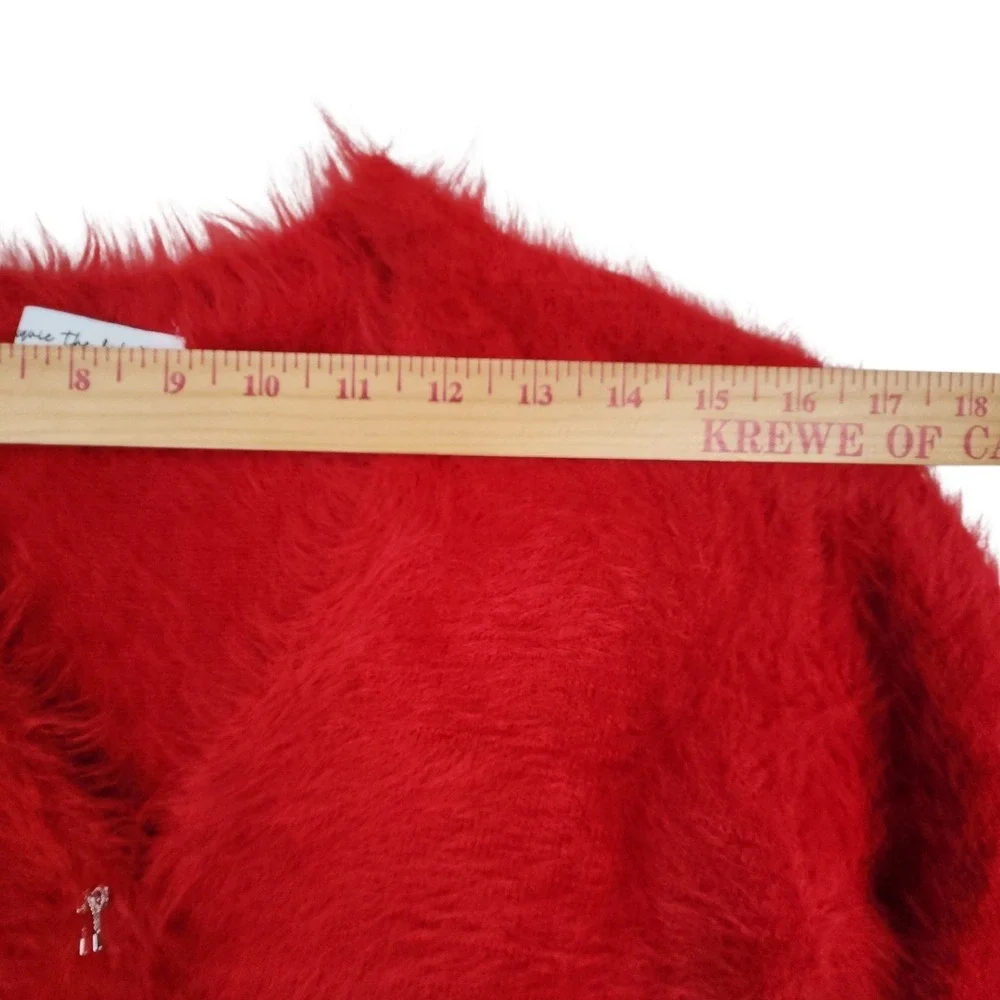 Jacquie The Label Fuzzy Cropped Cardigan M Red Rhinestone Bow Coquette Holiday